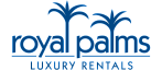 Elegant Royal Palms Luxury Rentals logo featuring stylized palm trees in a sophisticated blue design.