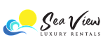 Inviting logo for Sea View Luxury Rentals featuring a vibrant sun and ocean waves, embodying the essence of coastal elegance.