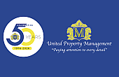 Elegant 50th anniversary logo for United Property Management, showcasing dedication to detail with blue and gold accents.