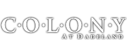 Elegant logo of Colony at Dadeland with bold lettering on a sophisticated black background.