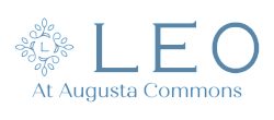 LEO at Augusta Commons logo featuring a stylized floral emblem.