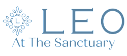 Logo of Leo At The Sanctuary featuring elegant leaf design and modern font.