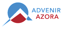Advenir Azora logo featuring a stylized mountain design in blue and red.