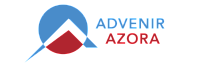 Modern logo featuring a dynamic circular design with blue and red elements, complemented by the bold lettering of Advenir Azora.
