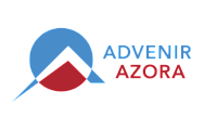 Vibrant logo featuring a stylized geometric design with a blue circle and red accents, highlighting the name 'Advenir Azora' in bold blue and red text.
