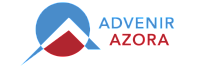 Modern Advenir Azora logo with stylized geometric design in blue, white, and red.