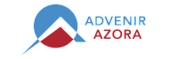 Advenir Azora logo featuring a modern and bold design with geometric shapes in blue and red.