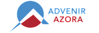 Dynamic logo design featuring a modern, geometric icon with blue and red elements, complemented by bold text reading 'ADVENIR AZORA'.
