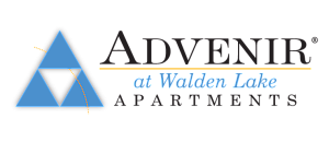 Logo of Advenir at Walden Lake Apartments featuring a stylish blue triangle design with modern typography.