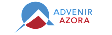 Modern and eye-catching logo of Advenir Azora featuring a stylized geometric design in blue and red.