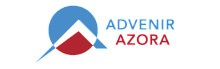 Dynamic logo design featuring a modern abstract symbol paired with the text 'Advenir Azora' in bold blue and red hues.