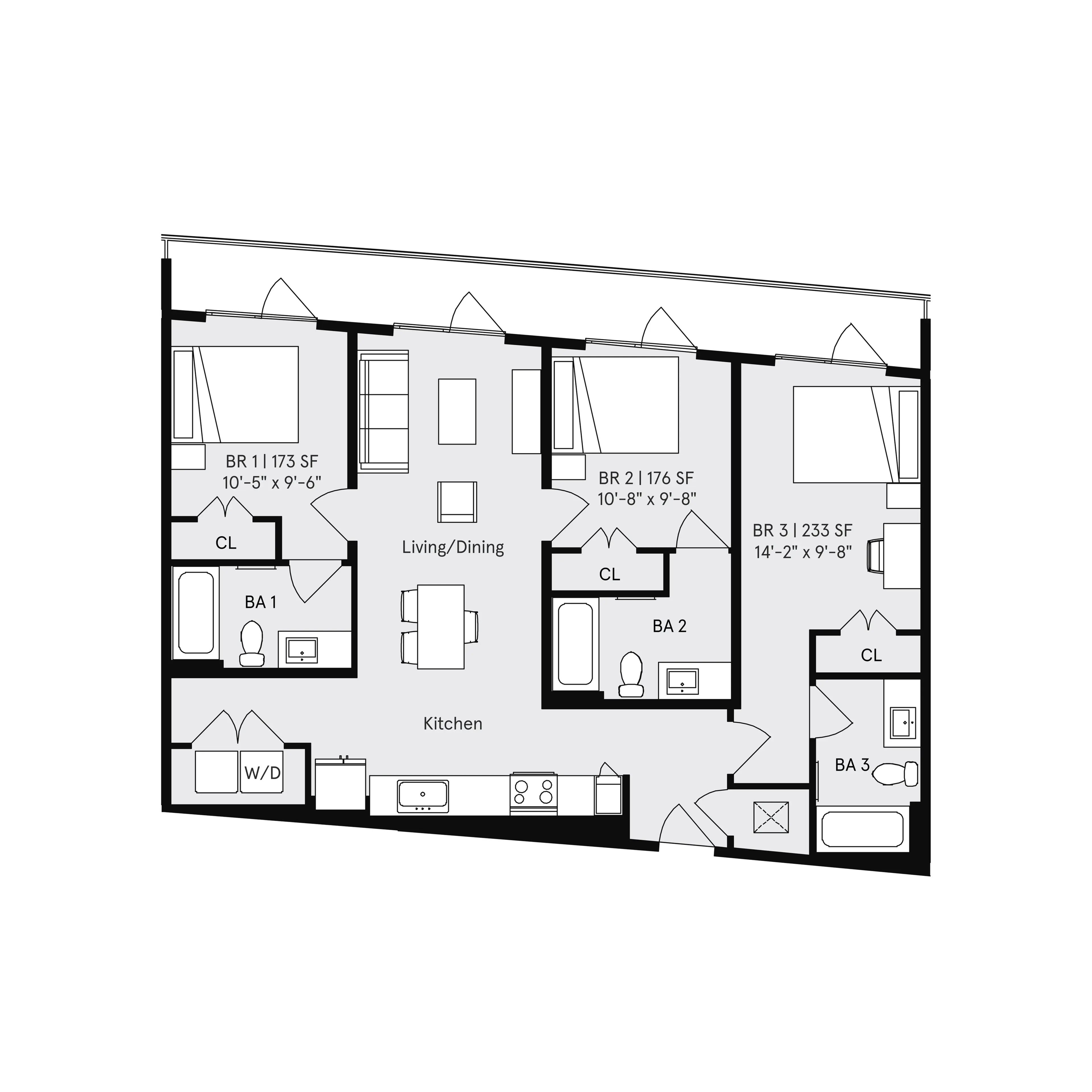 Private Bedroom in a 3x3B_floor_plan