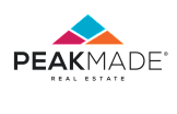 Colorful PeakMade Real Estate logo with geometric shapes.