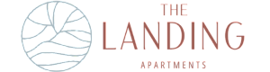 Elegant logo for The Landing Apartments featuring a modern circular design with tree and wave motifs.