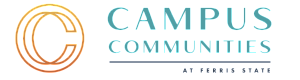 Logo for Campus Communities at Ferris State featuring a modern design with interlocking letter C and elegant typography.