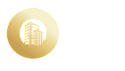 Elegant gold logo featuring modern buildings within a circle, symbolizing luxury real estate brand ORLO.
