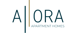 Allora Apartment Homes logo with elegant modern typography in dark blue and gold.