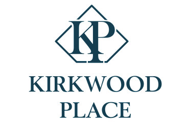 Elegant logo design for Kirkwood Place featuring stylish initials 'KP' in a sophisticated blue color.