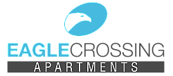 Modern Eagle Crossing Apartments logo featuring a sleek blue eagle silhouette with bold typography.