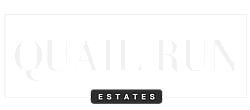 Quail Run Estates logo in elegant white font against a sleek black background.