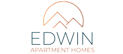 Elegant logo for Edwin Apartment Homes, featuring stylish mountain design and appealing text.