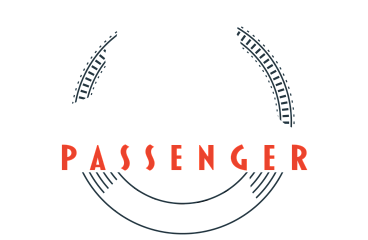 Vintage-inspired logo featuring a classic steam locomotive, representing Passenger Flats with bold typography and dynamic design.