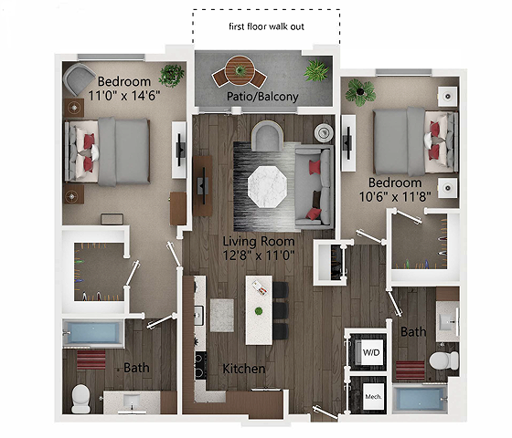Floor plan layout diagram for B1 ADA