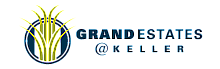 Elegant logo of Grand Estates at Keller, featuring stylized green reeds and bold text for a luxurious property.