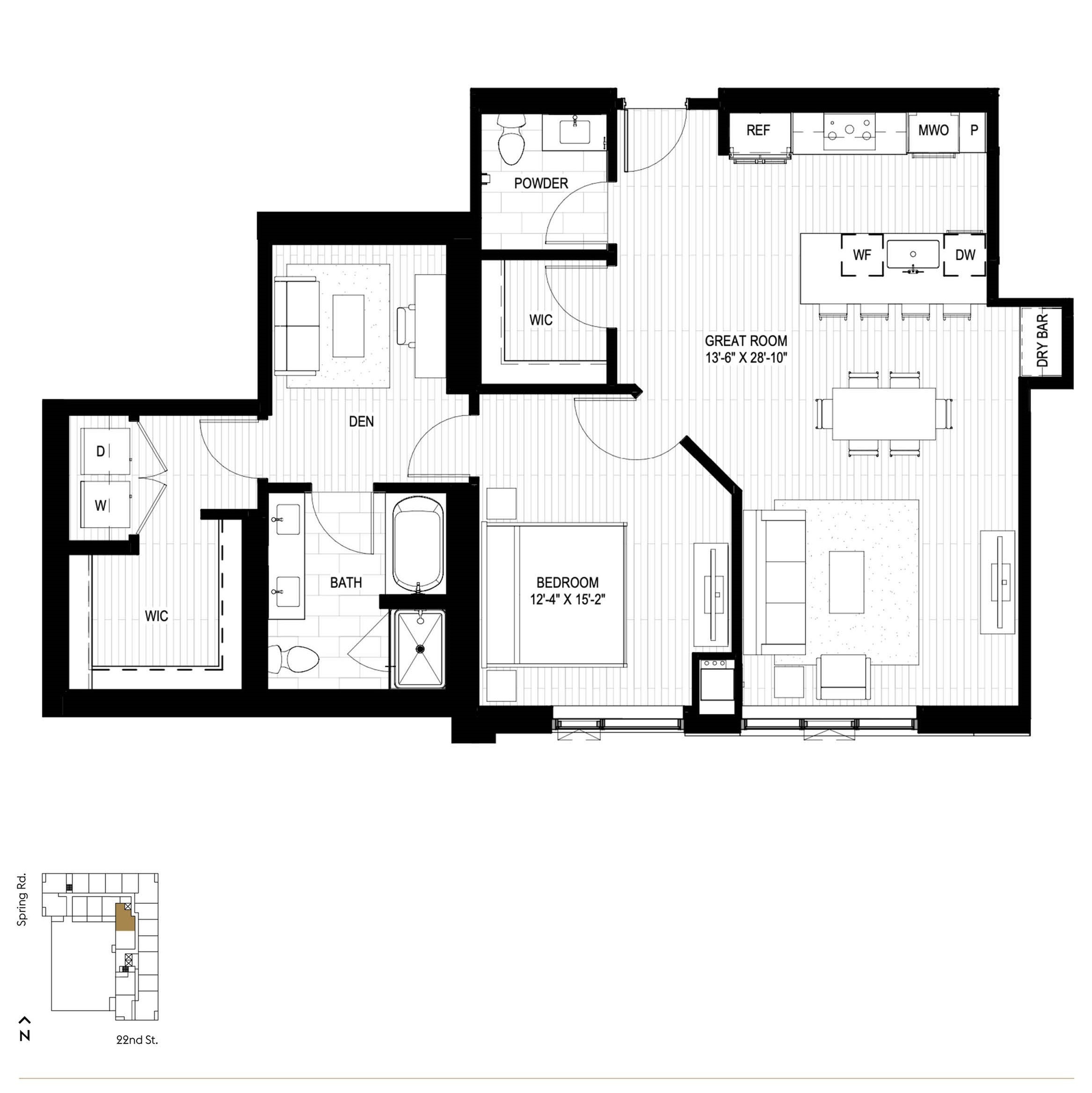 Floor plan layout diagram for PH1.3+Den