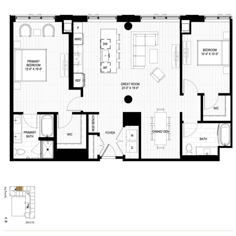 Floor plan layout diagram for PH2.2+Den