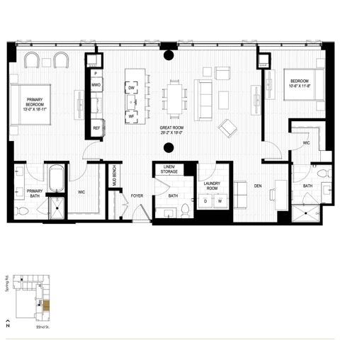 Floor plan layout diagram for PH2.4+Den