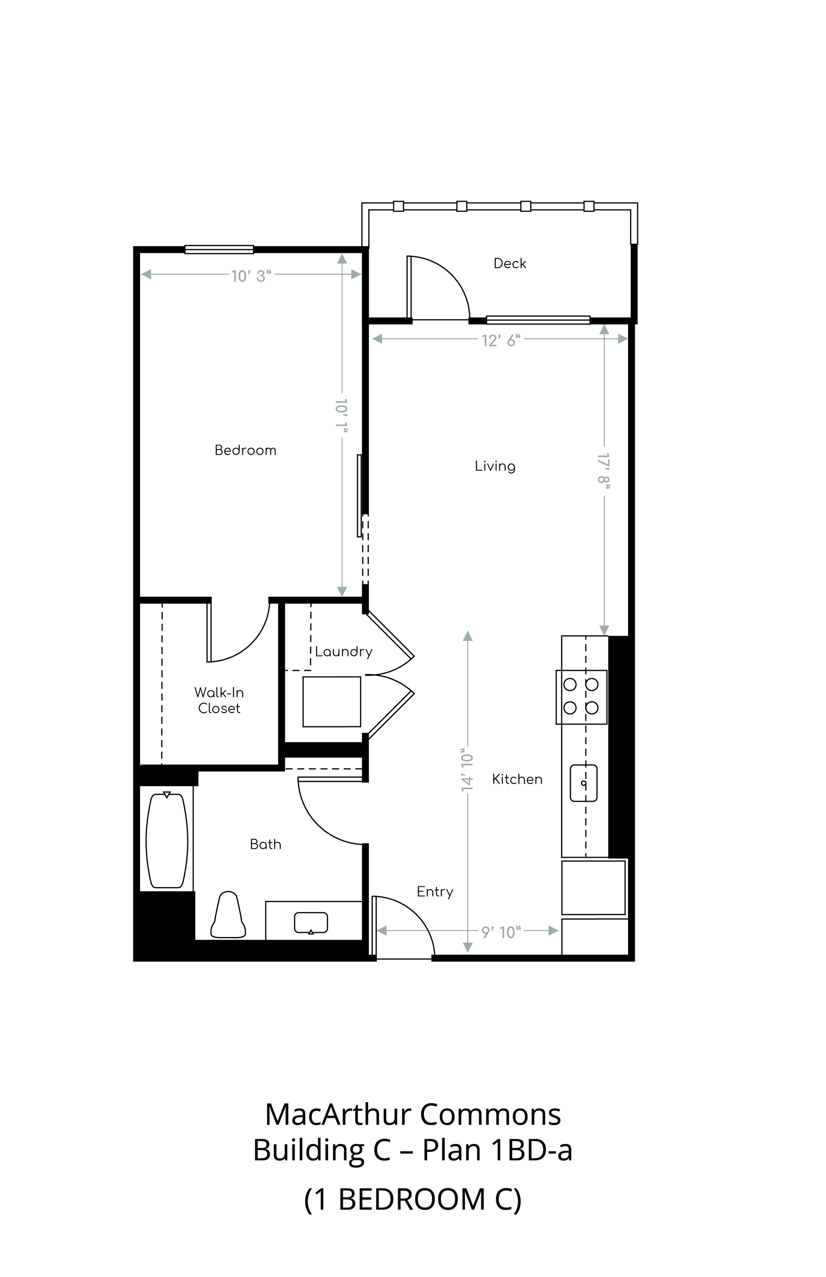 Floor plan layout diagram for 1 Bedroom C