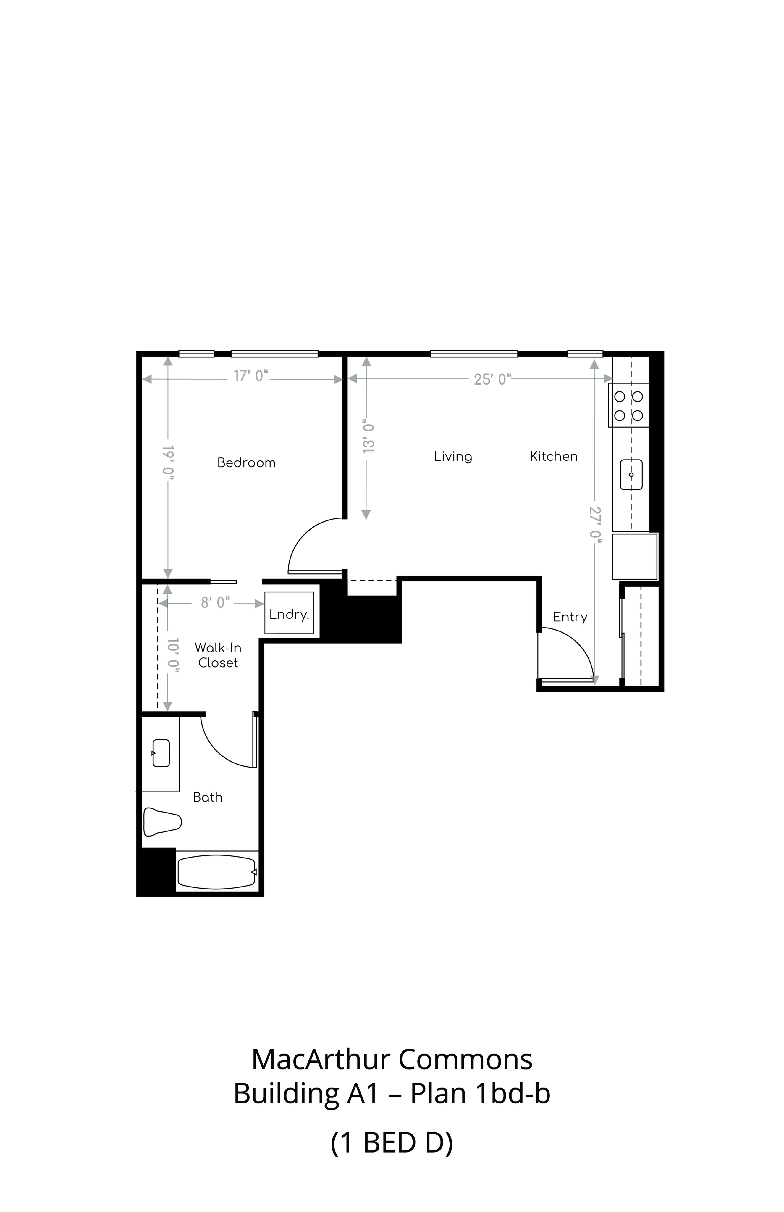 Floor plan layout diagram for 1 Bedroom D