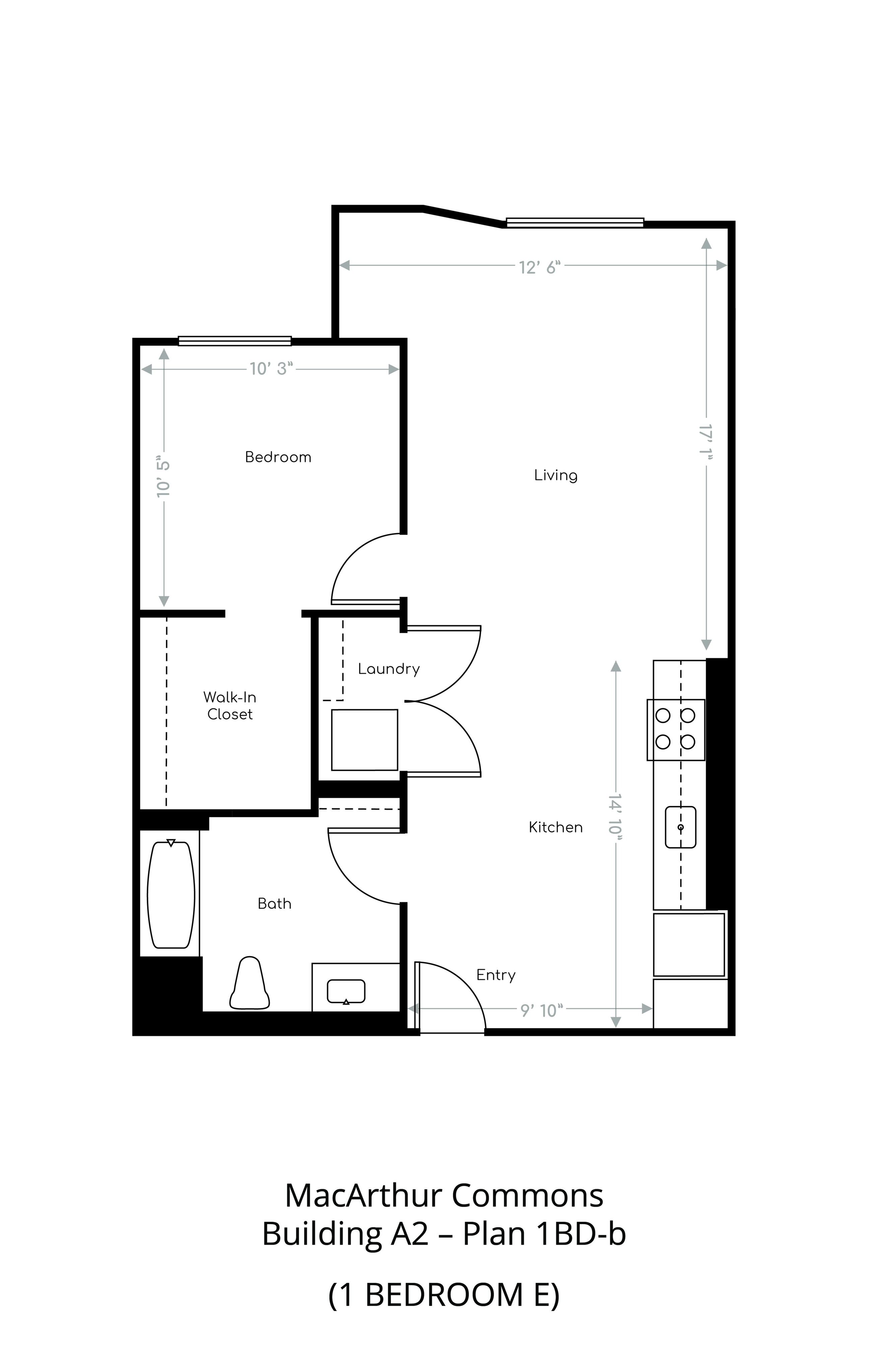 Floor plan layout diagram for 1 Bedroom E