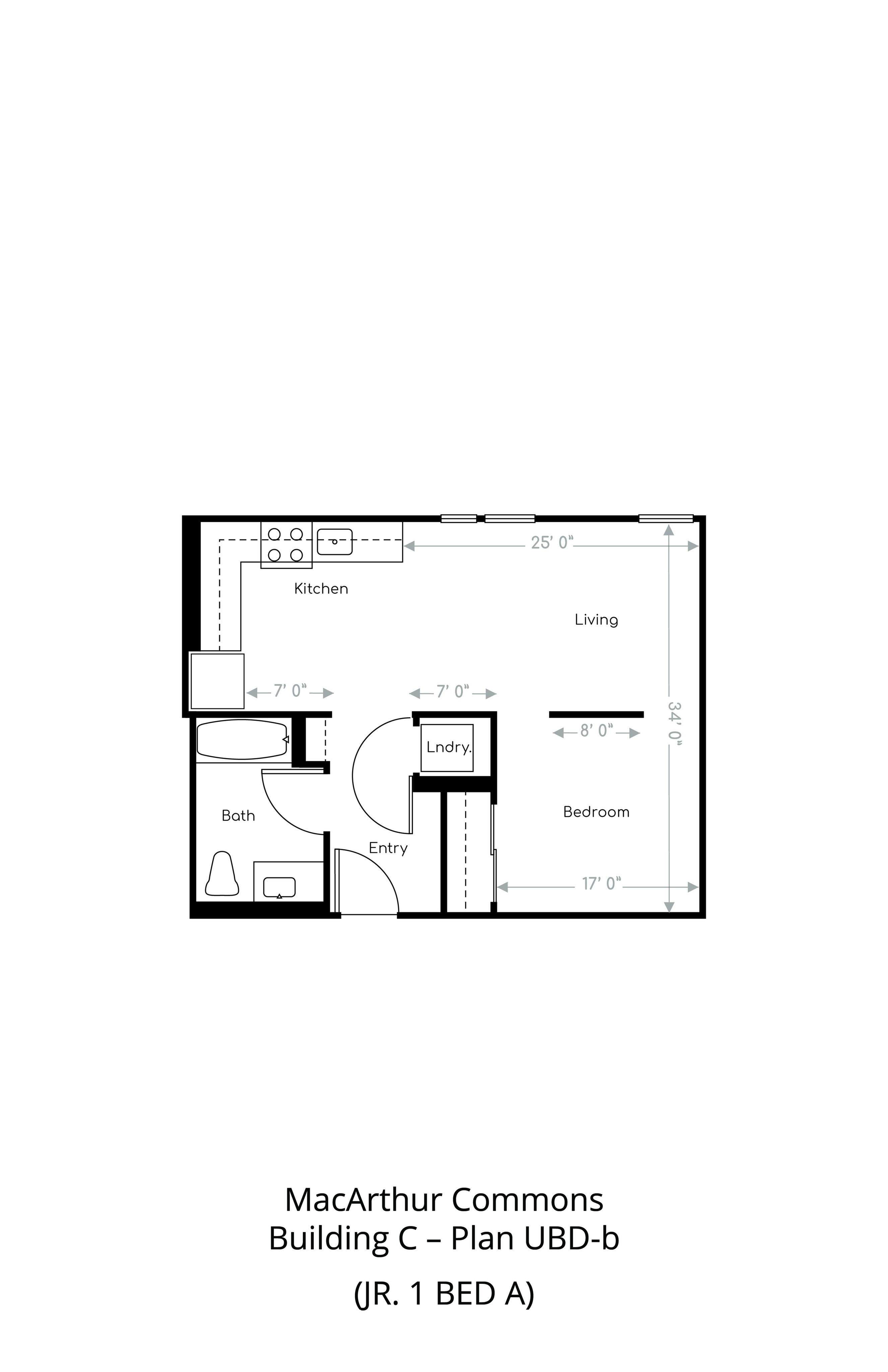 Floor plan layout diagram for Jr. 1 Bedroom A