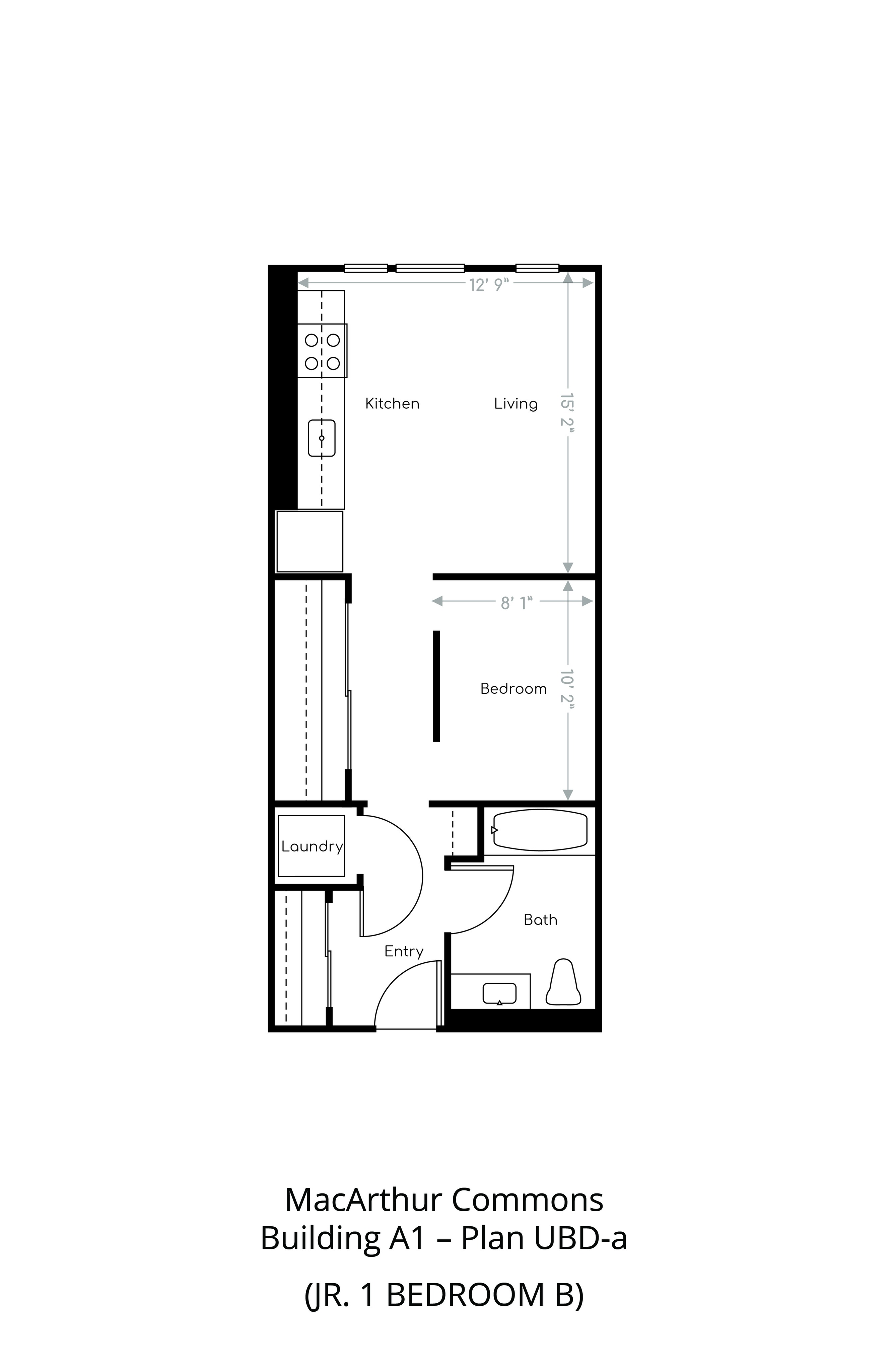 Floor plan layout diagram for Jr. 1 Bedroom B