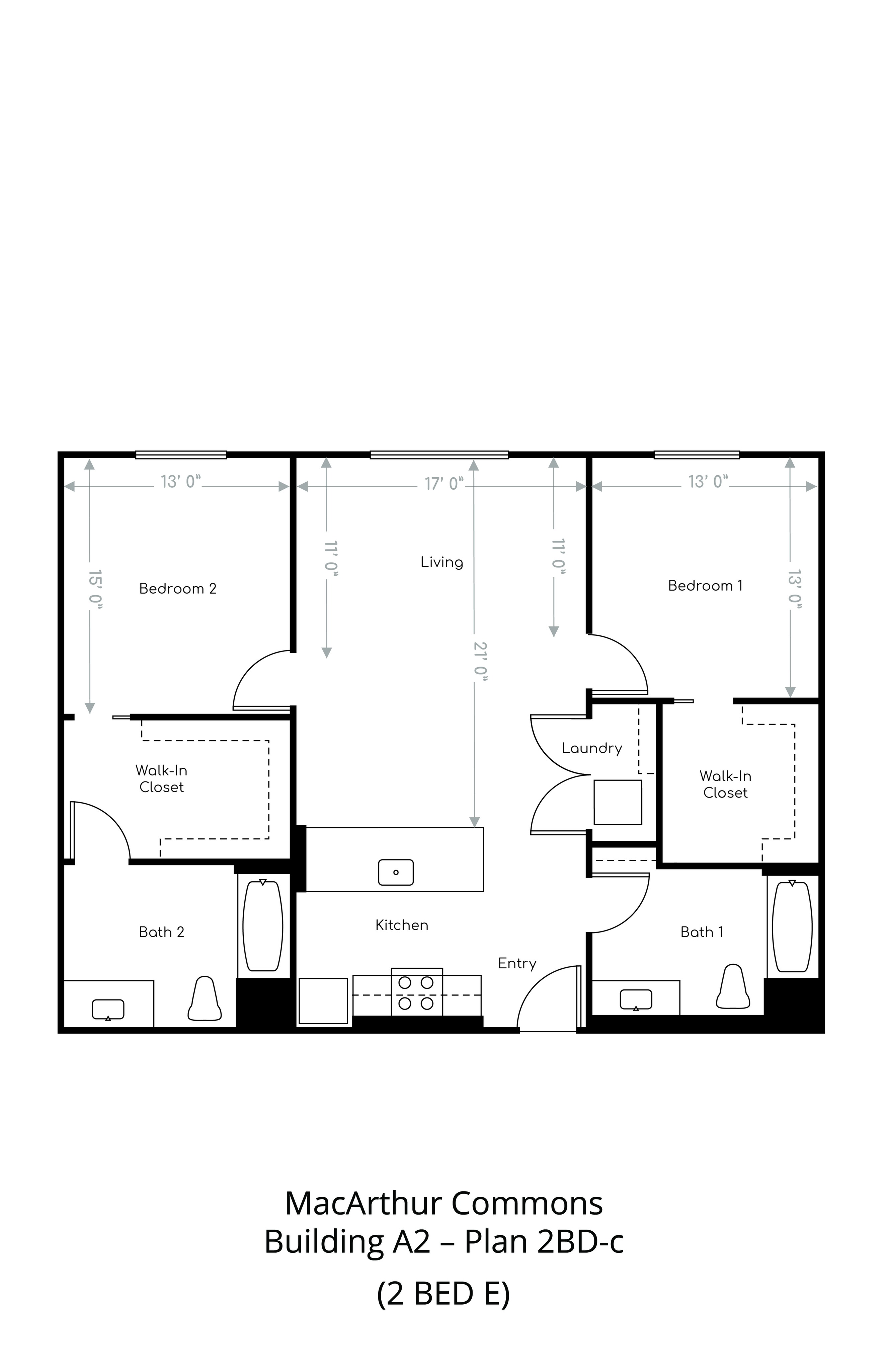 Floor plan layout diagram for 2 Bedroom E