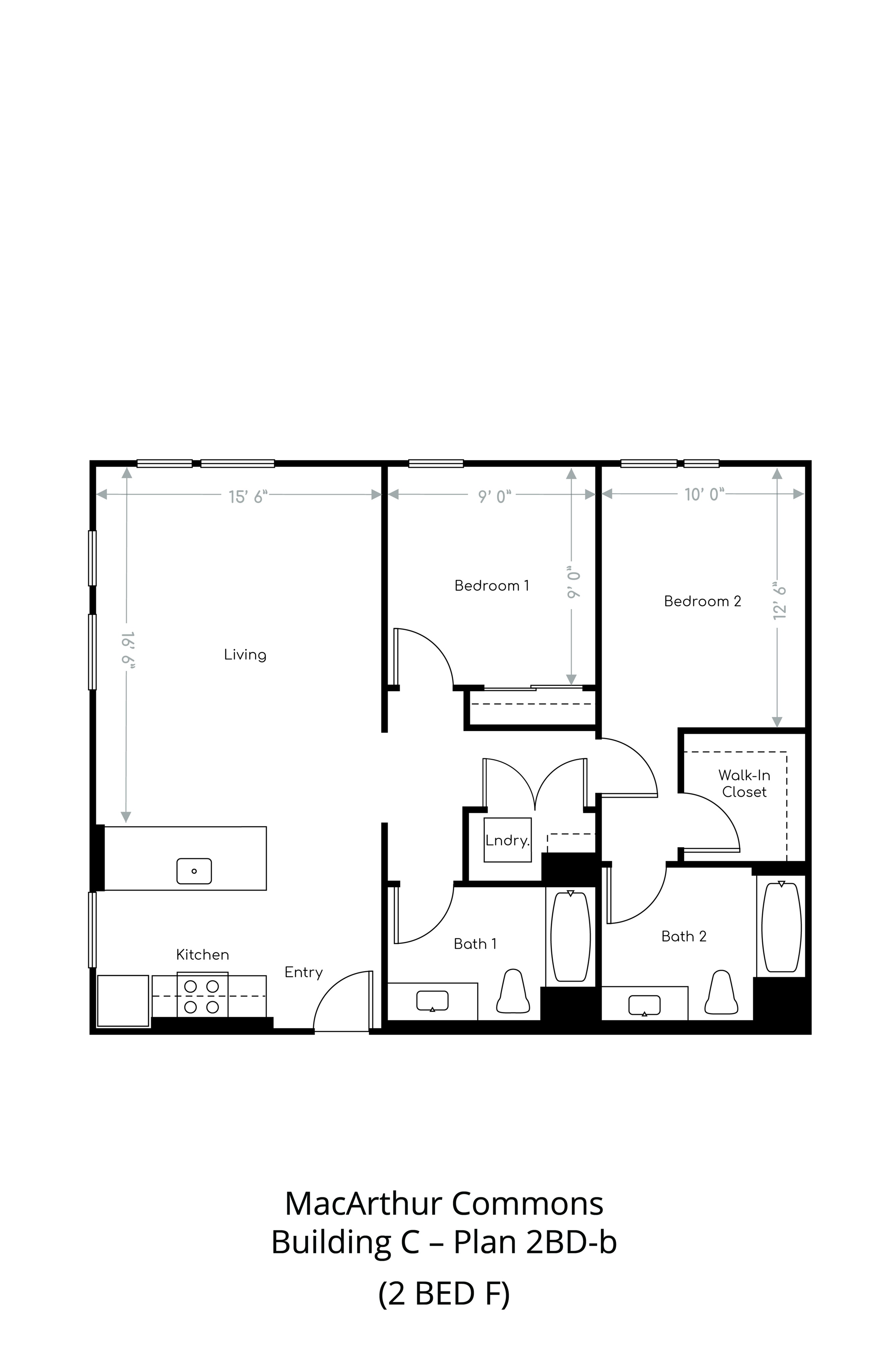 Floor plan layout diagram for 2 Bedroom F