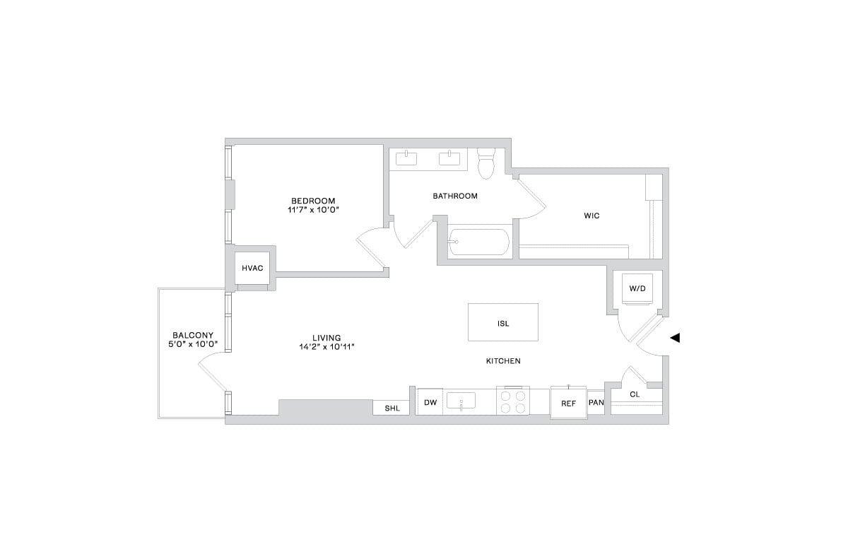 Floor plan layout diagram for B2.2 (1x1)