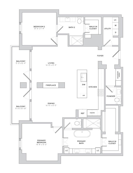 Floor plan layout diagram for PH1 (2x2.5)