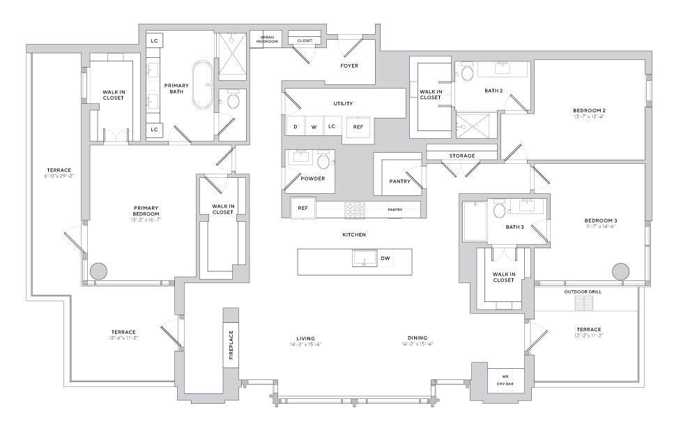 Floor plan layout diagram for PH6 (3x3.5)