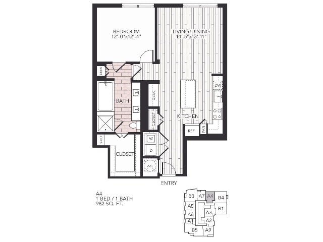 Floor plan layout diagram for A4