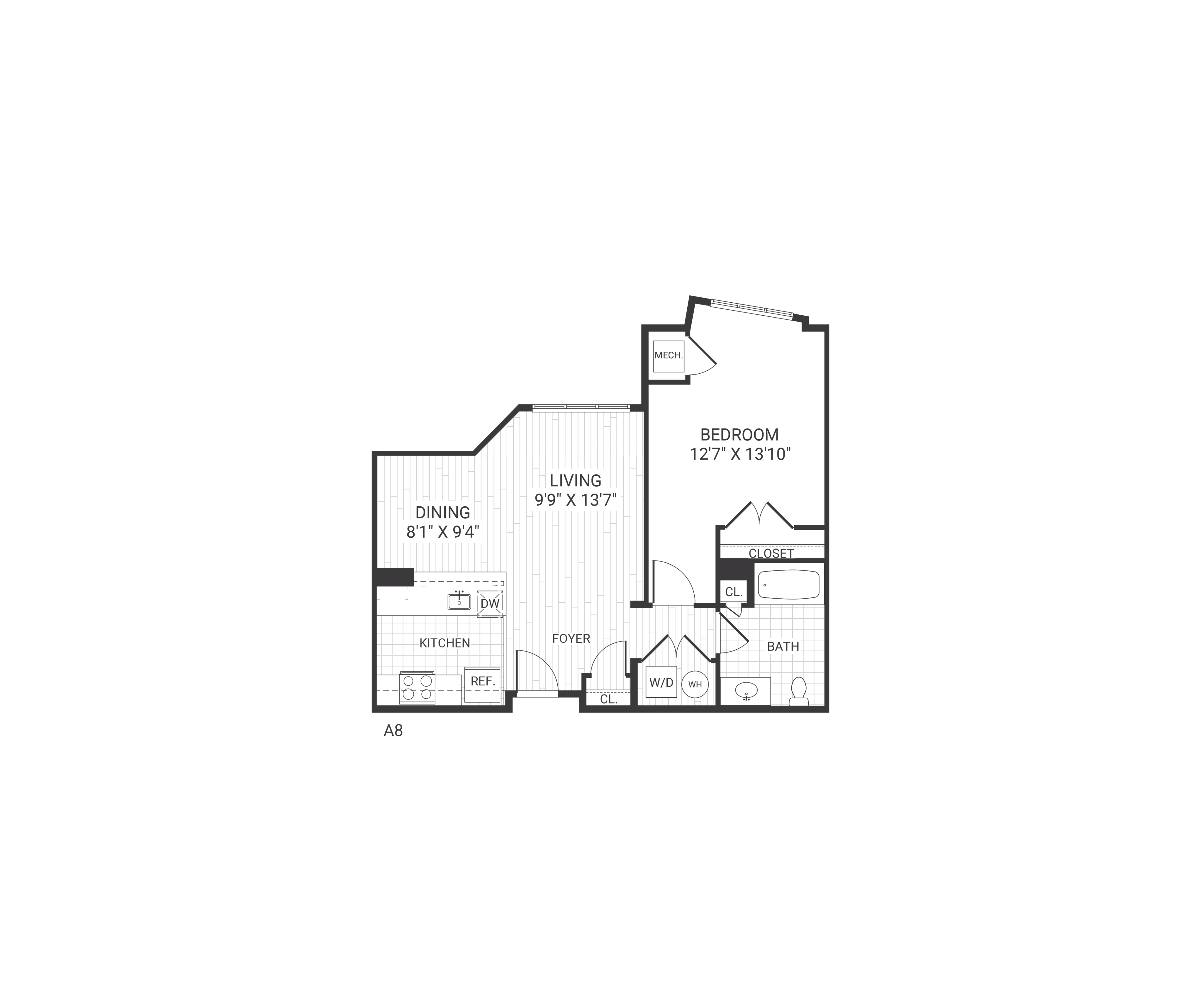 Floor plan layout diagram for A08