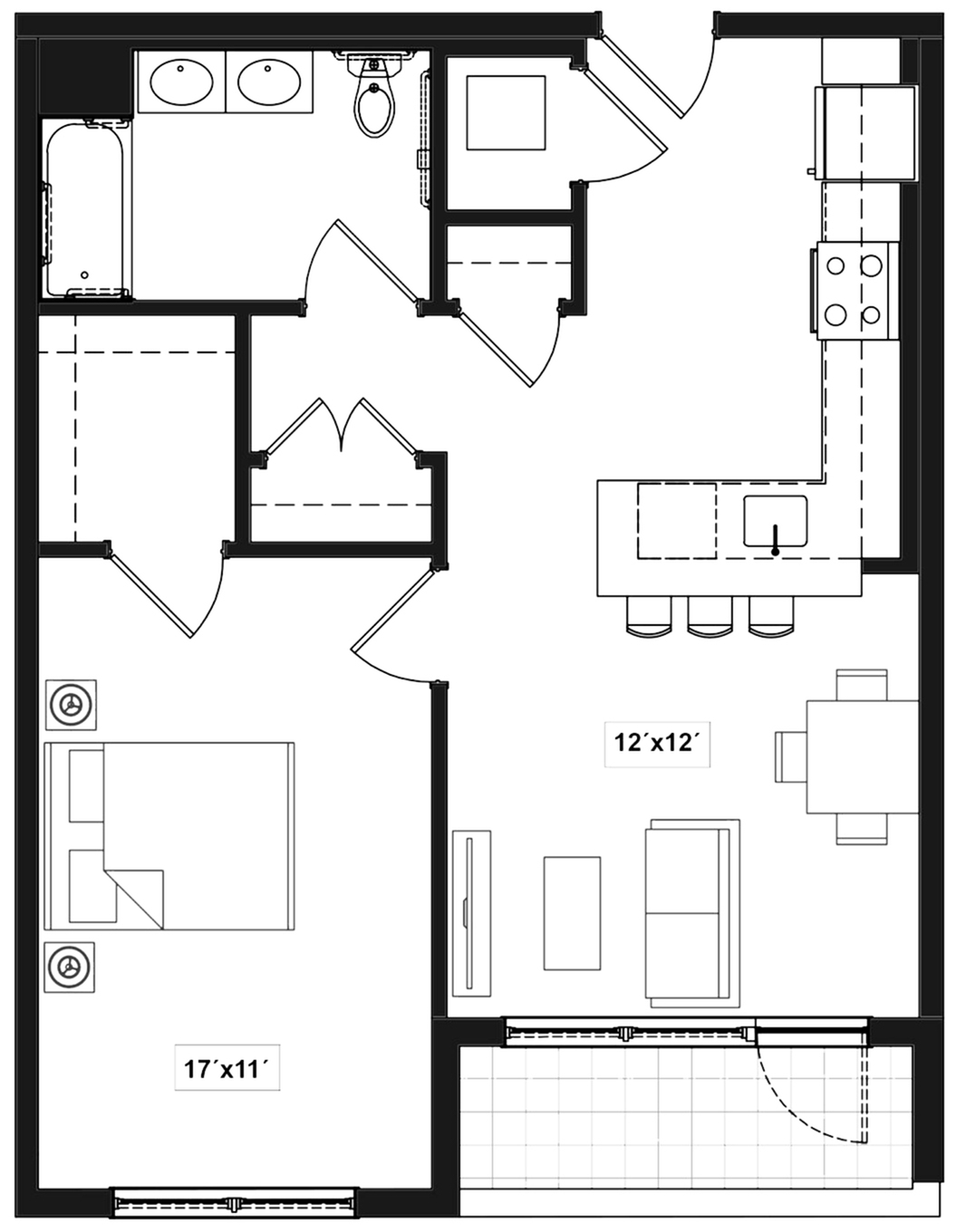 Floor plan layout diagram for 1B.1-T