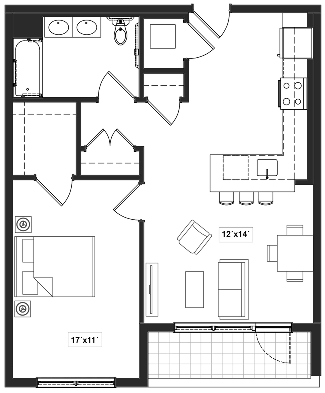 Floor plan layout diagram for 1B.3-T