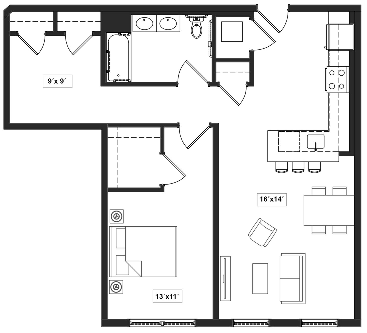 Floor plan layout diagram for 1B.4