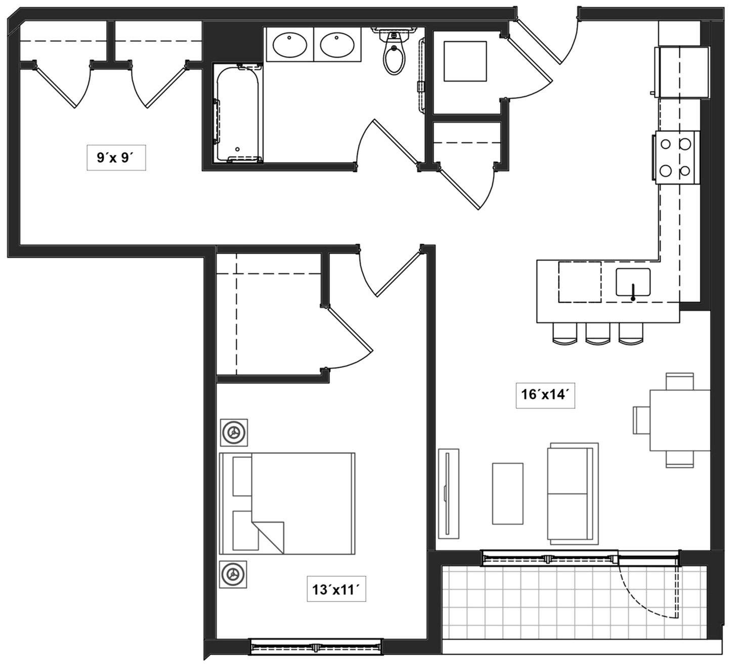 Floor plan layout diagram for 1B.4-T