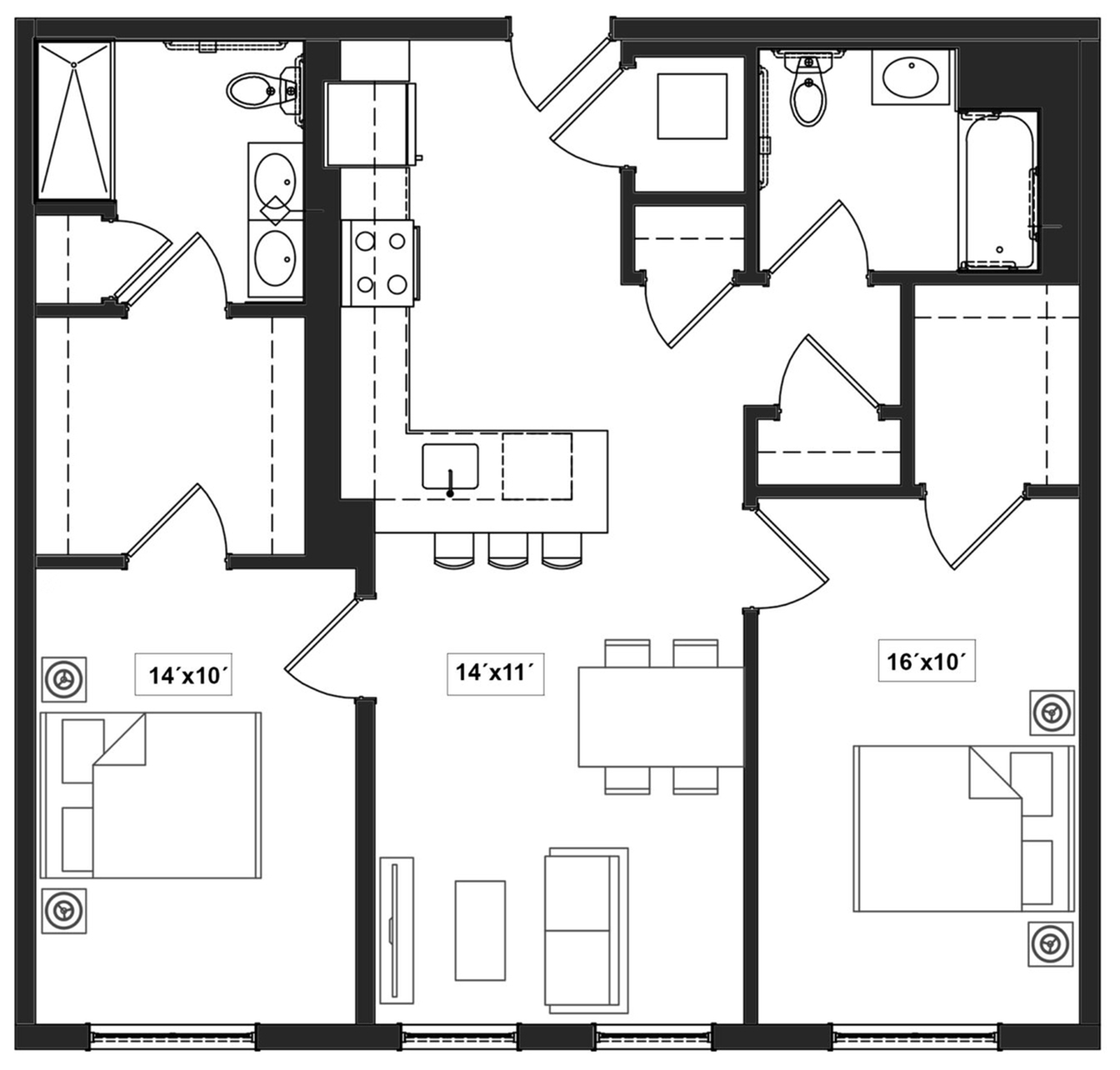 Floor plan layout diagram for 2B