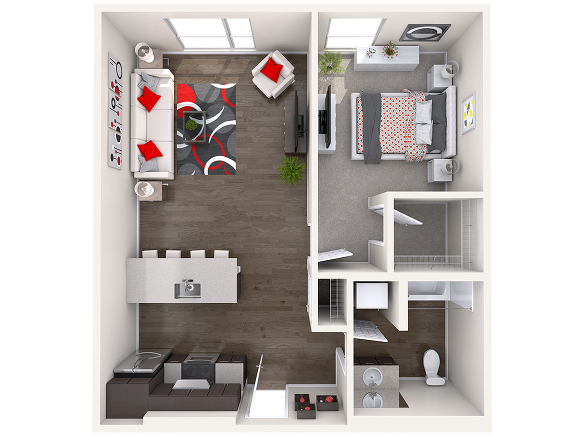 Floor plan layout diagram for B2 (1x1)