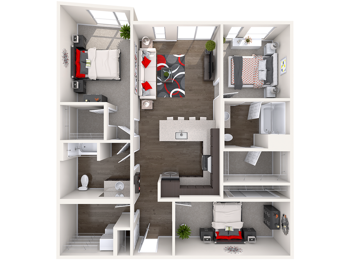 Floor plan layout diagram for D1 (2x2) + Den